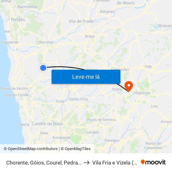 Chorente, Góios, Courel, Pedra Furada e Gueral to Vila Fria e Vizela (São Jorge) map