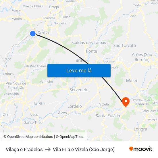 Vilaça e Fradelos to Vila Fria e Vizela (São Jorge) map