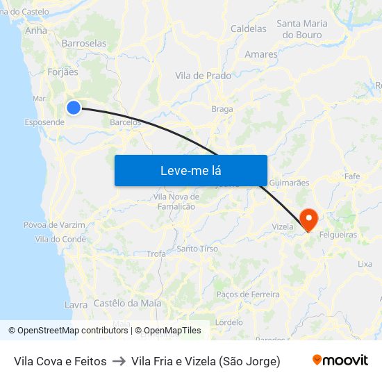 Vila Cova e Feitos to Vila Fria e Vizela (São Jorge) map