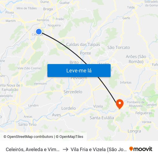 Celeirós, Aveleda e Vimieiro to Vila Fria e Vizela (São Jorge) map