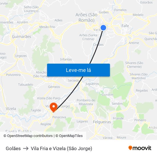 Golães to Vila Fria e Vizela (São Jorge) map