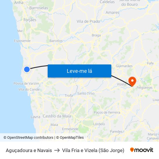 Aguçadoura e Navais to Vila Fria e Vizela (São Jorge) map