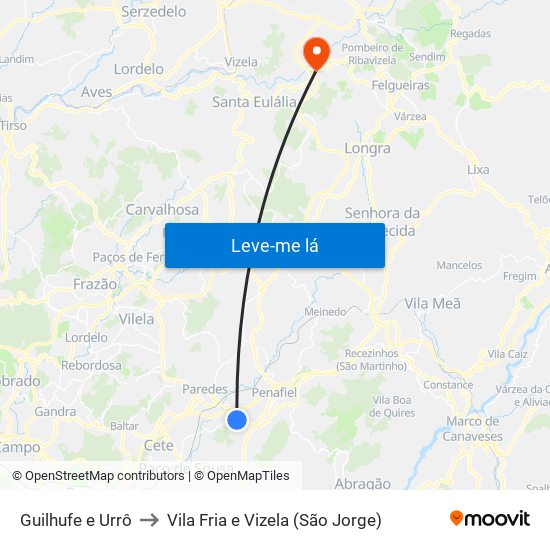 Guilhufe e Urrô to Vila Fria e Vizela (São Jorge) map