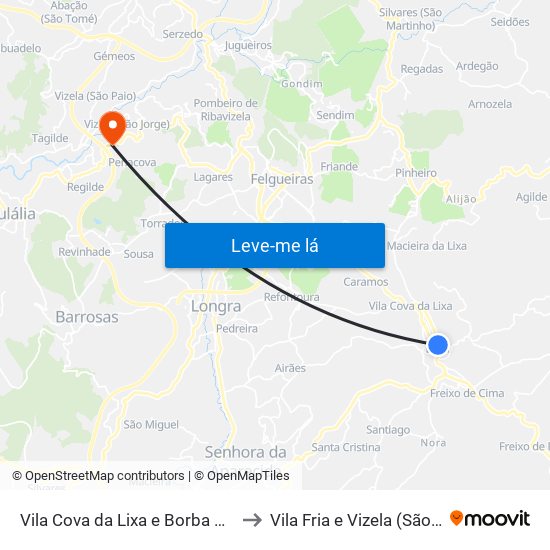 Vila Cova da Lixa e Borba de Godim to Vila Fria e Vizela (São Jorge) map