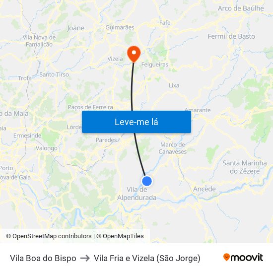Vila Boa do Bispo to Vila Fria e Vizela (São Jorge) map