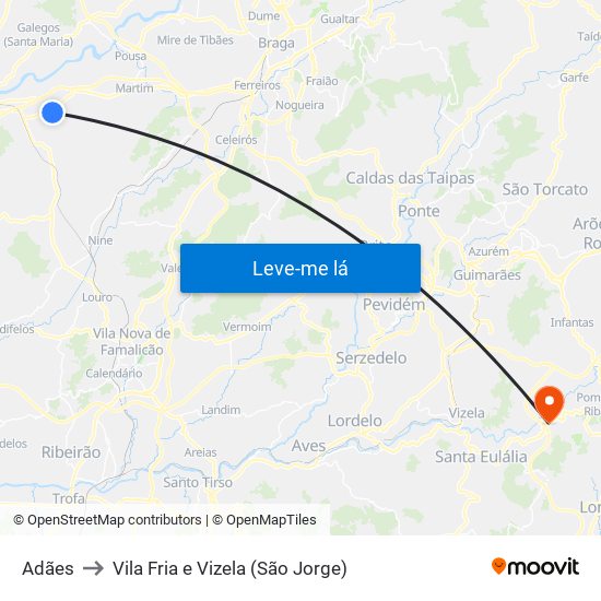 Adães to Vila Fria e Vizela (São Jorge) map