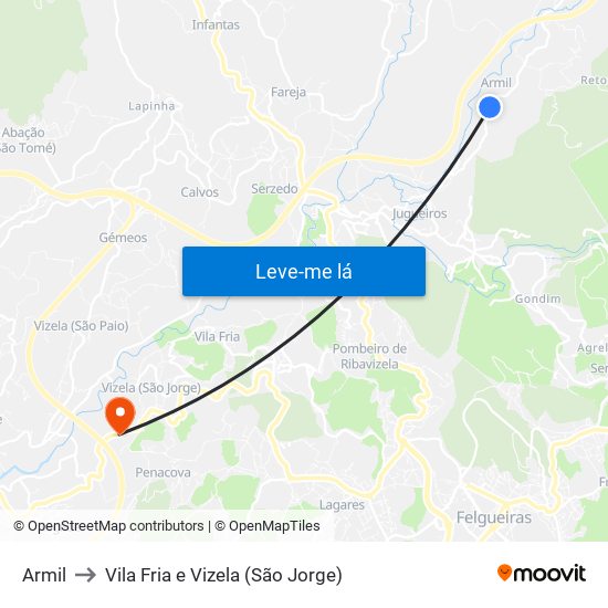 Armil to Vila Fria e Vizela (São Jorge) map