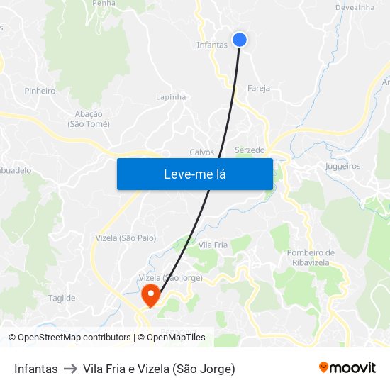 Infantas to Vila Fria e Vizela (São Jorge) map