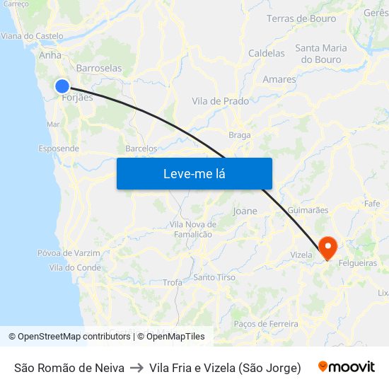 São Romão de Neiva to Vila Fria e Vizela (São Jorge) map