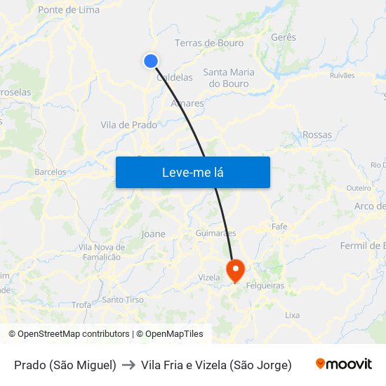 Prado (São Miguel) to Vila Fria e Vizela (São Jorge) map