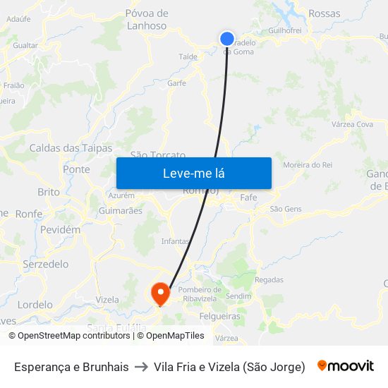 Esperança e Brunhais to Vila Fria e Vizela (São Jorge) map