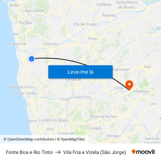 Fonte Boa e Rio Tinto to Vila Fria e Vizela (São Jorge) map