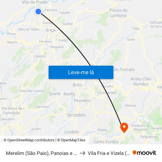 Merelim (São Paio), Panoias e Parada de Tibães to Vila Fria e Vizela (São Jorge) map