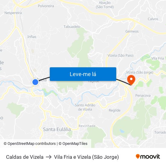 Caldas de Vizela to Vila Fria e Vizela (São Jorge) map