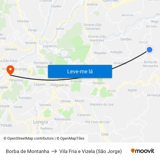 Borba de Montanha to Vila Fria e Vizela (São Jorge) map