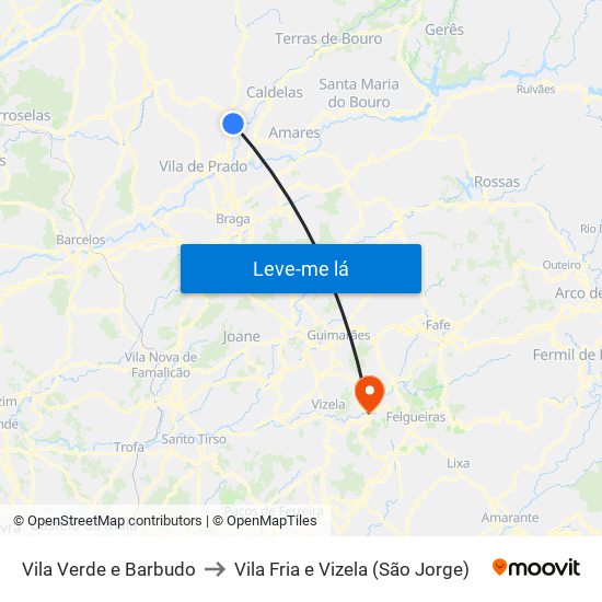 Vila Verde e Barbudo to Vila Fria e Vizela (São Jorge) map