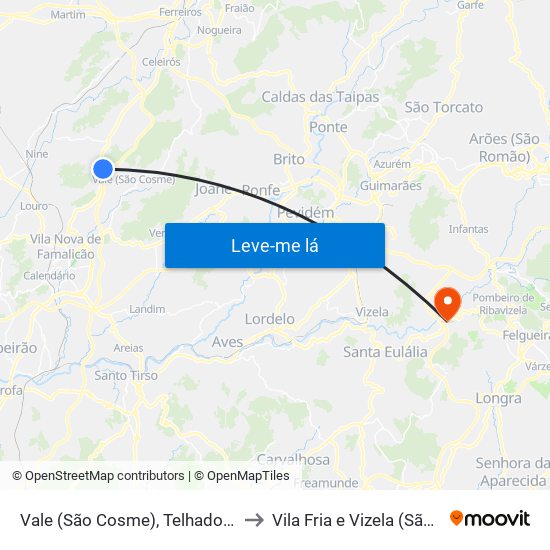 Vale (São Cosme), Telhado e Portela to Vila Fria e Vizela (São Jorge) map