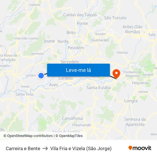 Carreira e Bente to Vila Fria e Vizela (São Jorge) map
