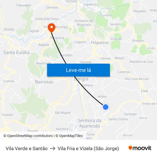Vila Verde e Santão to Vila Fria e Vizela (São Jorge) map