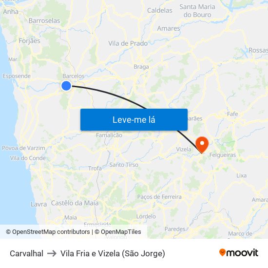 Carvalhal to Vila Fria e Vizela (São Jorge) map