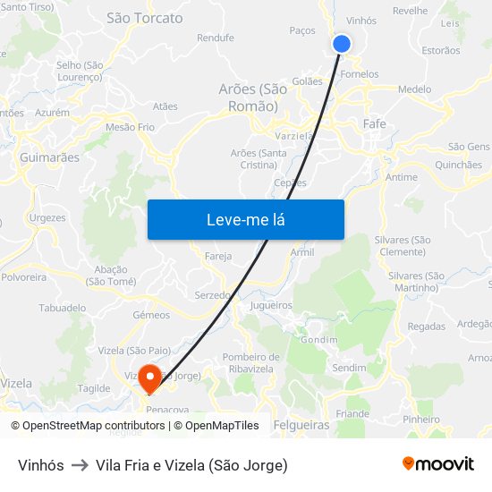 Vinhós to Vila Fria e Vizela (São Jorge) map