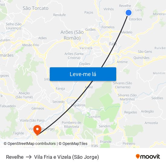 Revelhe to Vila Fria e Vizela (São Jorge) map