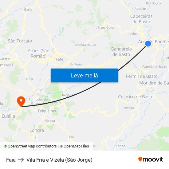 Faia to Vila Fria e Vizela (São Jorge) map