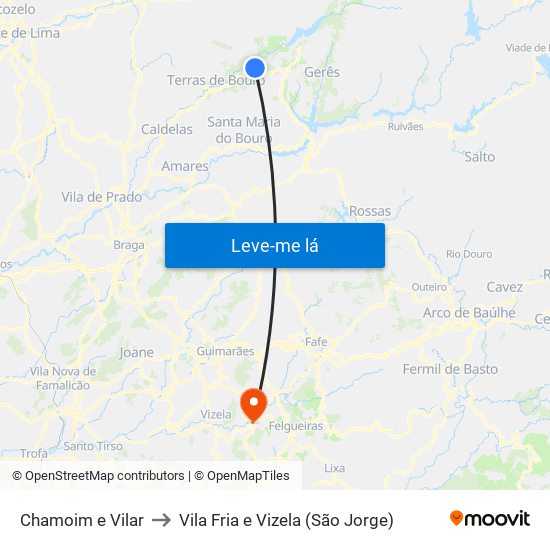 Chamoim e Vilar to Vila Fria e Vizela (São Jorge) map