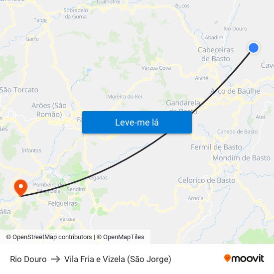 Rio Douro to Vila Fria e Vizela (São Jorge) map