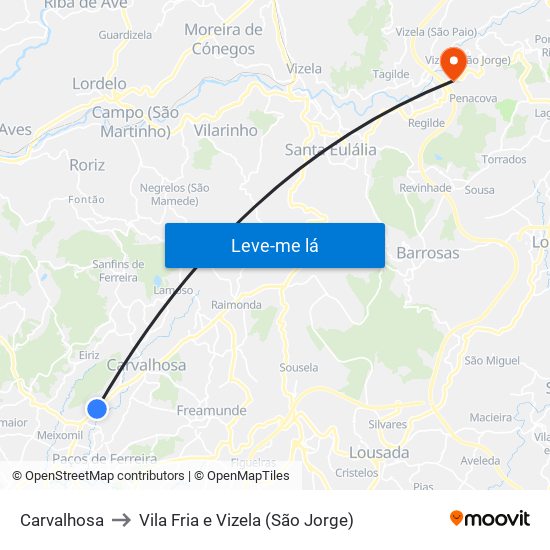 Carvalhosa to Vila Fria e Vizela (São Jorge) map