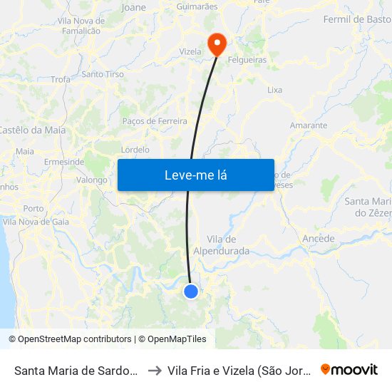 Santa Maria de Sardoura to Vila Fria e Vizela (São Jorge) map