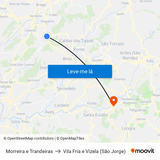 Morreira e Trandeiras to Vila Fria e Vizela (São Jorge) map