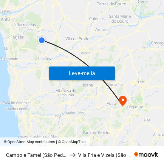 Campo e Tamel (São Pedro Fins) to Vila Fria e Vizela (São Jorge) map