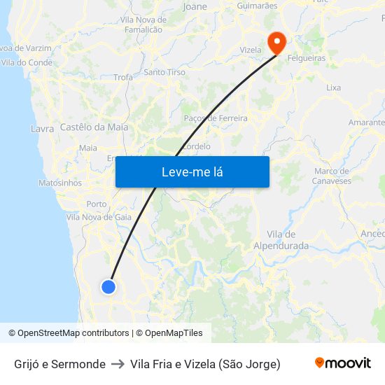 Grijó e Sermonde to Vila Fria e Vizela (São Jorge) map