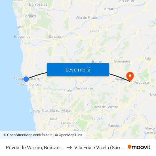 Póvoa de Varzim, Beiriz e Argivai to Vila Fria e Vizela (São Jorge) map