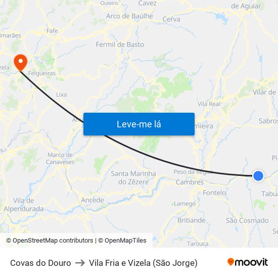 Covas do Douro to Vila Fria e Vizela (São Jorge) map