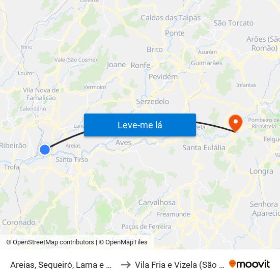 Areias, Sequeiró, Lama e Palmeira to Vila Fria e Vizela (São Jorge) map