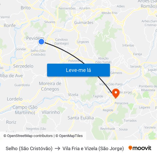 Selho (São Cristóvão) to Vila Fria e Vizela (São Jorge) map