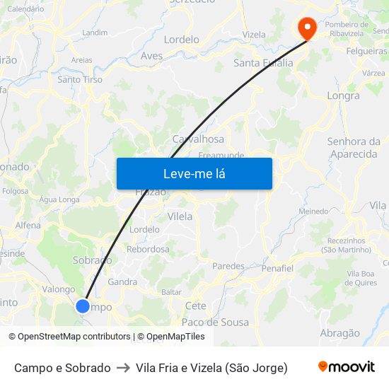 Campo e Sobrado to Vila Fria e Vizela (São Jorge) map