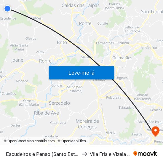 Escudeiros e Penso (Santo Estêvão e São Vicente) to Vila Fria e Vizela (São Jorge) map