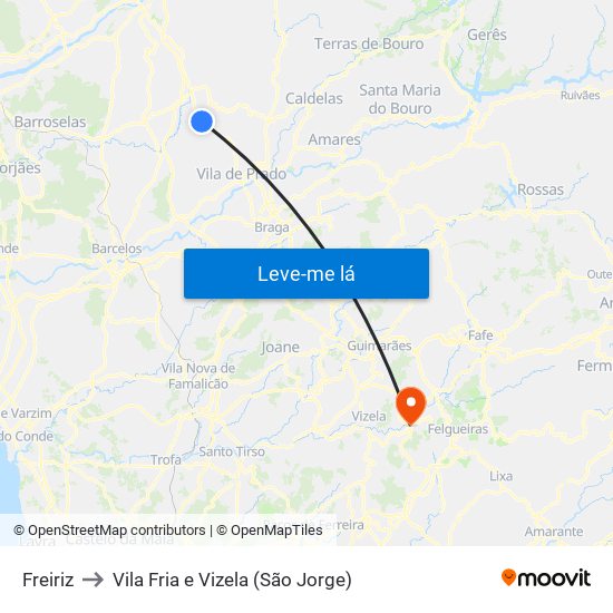 Freiriz to Vila Fria e Vizela (São Jorge) map
