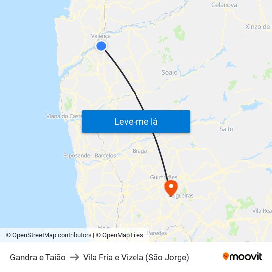 Gandra e Taião to Vila Fria e Vizela (São Jorge) map