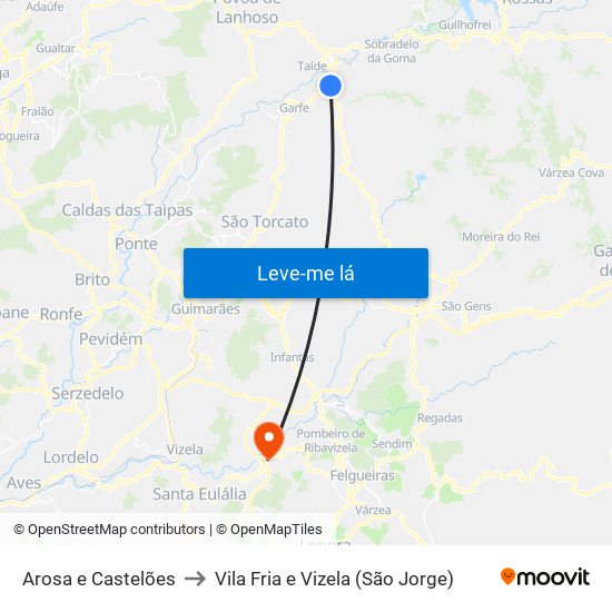 Arosa e Castelões to Vila Fria e Vizela (São Jorge) map