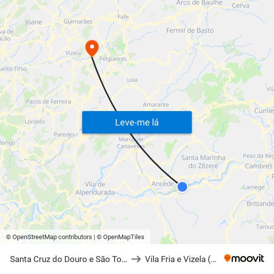 Santa Cruz do Douro e São Tomé de Covelas to Vila Fria e Vizela (São Jorge) map