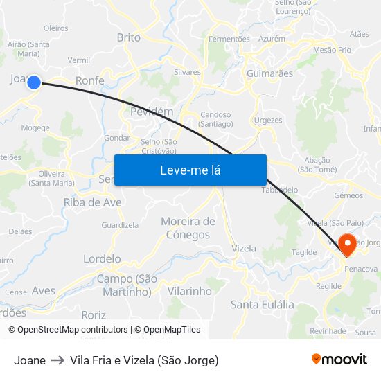 Joane to Vila Fria e Vizela (São Jorge) map