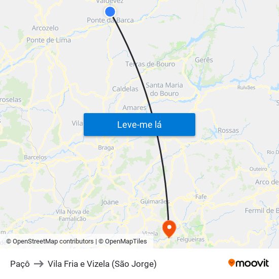 Paçô to Vila Fria e Vizela (São Jorge) map