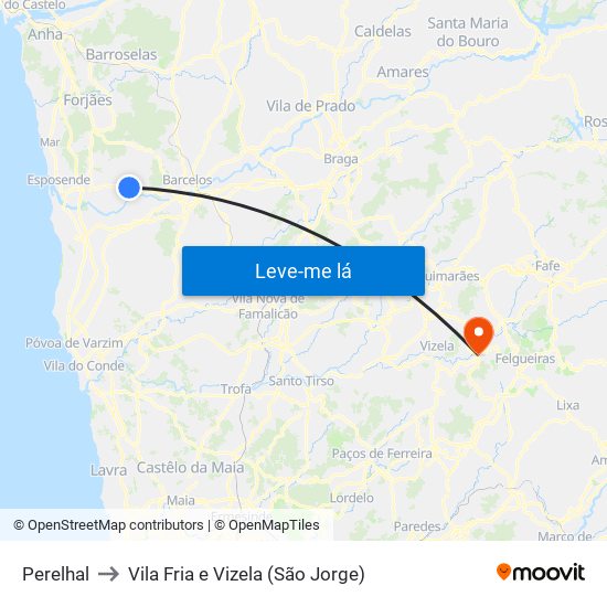 Perelhal to Vila Fria e Vizela (São Jorge) map