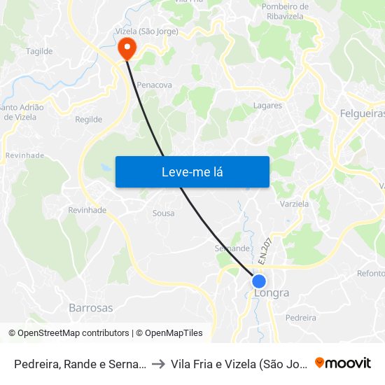 Pedreira, Rande e Sernande to Vila Fria e Vizela (São Jorge) map