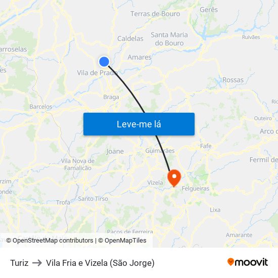 Turiz to Vila Fria e Vizela (São Jorge) map