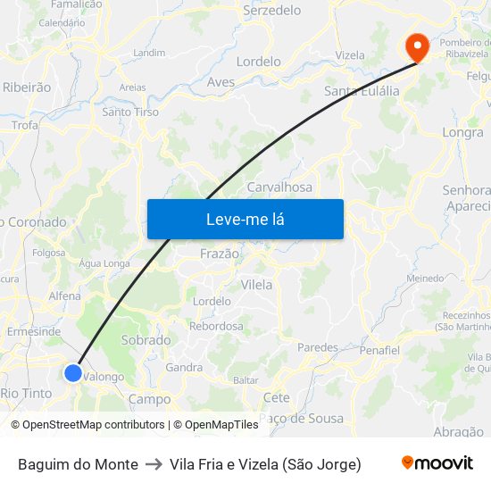 Baguim do Monte to Vila Fria e Vizela (São Jorge) map